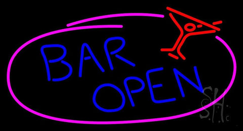 Blue Bar Open With Martini Glass Neon Sign 20