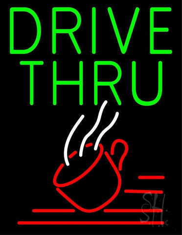 Green Drive Thru With Coffee Glass Neon Sign 31