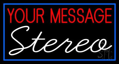 Custom Cursive White Stereo Blue Border Neon Sign 20
