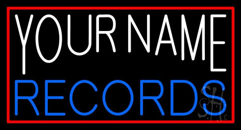 Custom Blue Records Block Red Border Neon Sign 20