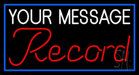Custom Cursive Records Red Border Blue Neon Sign 20