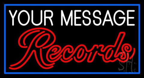 Custom Cursive Red Records Blue Border Neon Sign 20
