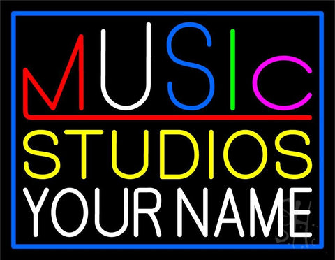 Custom Music Studio Blue Border Neon Sign 24