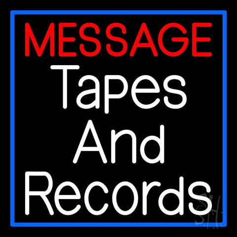 Custom Records And Tapes Blue Border Neon Sign 24