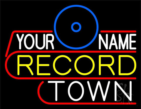 Custom Record Town Blue Logo Neon Sign 24