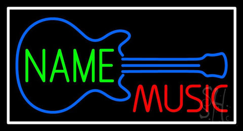 Custom Red Music Blue Guitar White Border Neon Sign 20