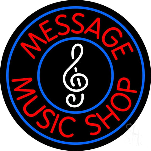 Custom Red Music Shop Blue Border Neon Sign 26