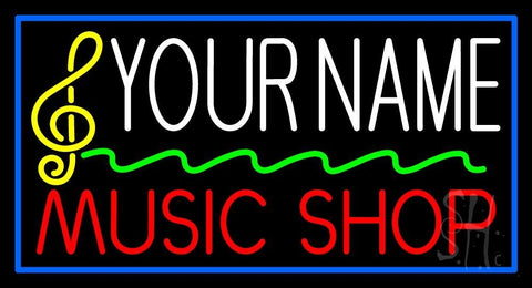 Custom Red Music Shop Yellow Note Blue Border Neon Sign 20