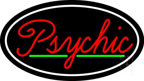 Cursive Red Psychic White Border With Green Line Neon Sign 17