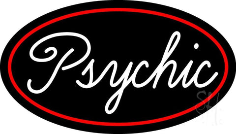 Cursive White Psychic Red Border Neon Sign 17