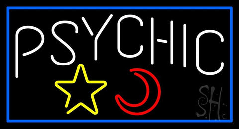 Psychic With Moon And Star Blue Border Neon Sign 20