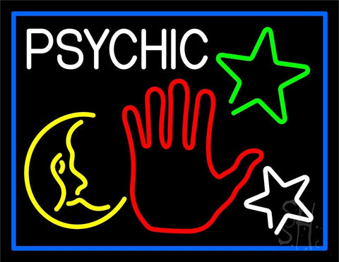 Red Palm Logo Psychic And Blue Border Neon Sign 24