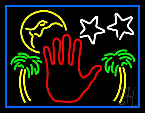 Red Palm Logo Psychic Blue Border Neon Sign 24