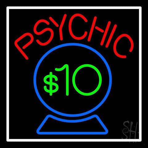 Red Psychic Blue Crystal Globe And White Border Neon Sign 24