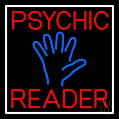 Red Psychic Reader Blue Palm With White Border Neon Sign 24