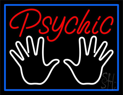 Red Psychic White Palms And Blue Border Neon Sign 24