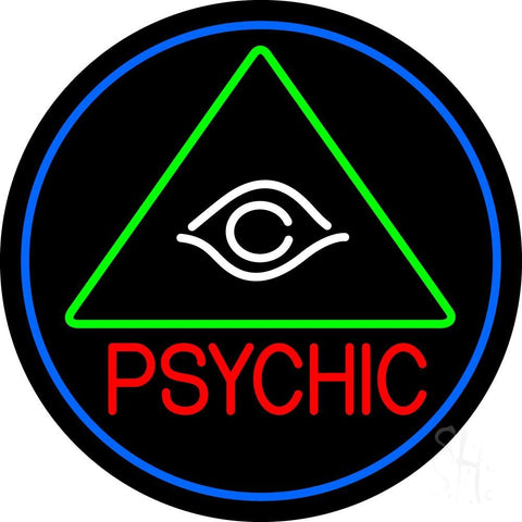 Red Psychic With Logo Blue Border Neon Sign 26