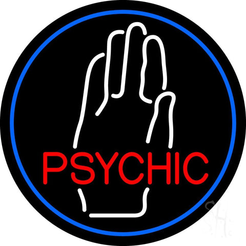 Red Psychic With White Palm Blue Border Neon Sign 26