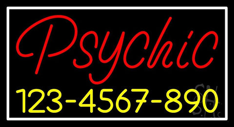 Red Psychic With Yellow Phone Number Neon Sign 20