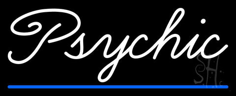 White Cursive Psychic Blue Line Neon Sign 13