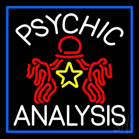 White Psychic Analysis With Logo And Blue Border Neon Sign 24