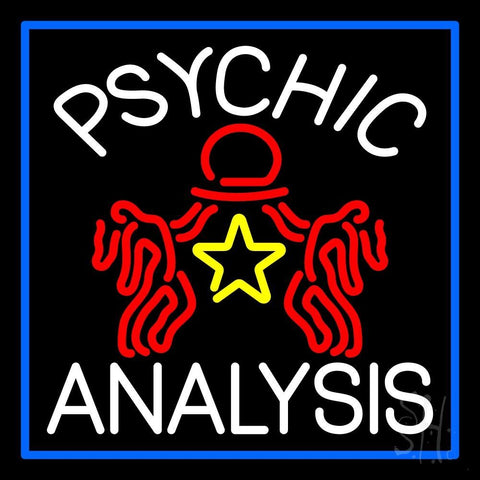 White Psychic Analysis With Logo And Blue Border Neon Sign 24
