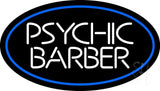 White Psychic Barber With Blue Border Neon Sign 17" Tall x 30" Wide x 3" Deep