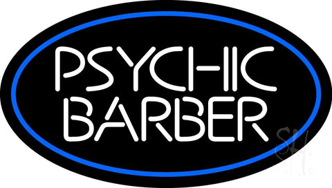 White Psychic Barber With Blue Border Neon Sign 17