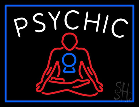 White Psychic Logo With Blue Border Neon Sign 24