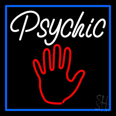 White Psychic With Blue Border Neon Sign 24
