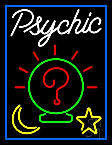 White Psychic With Blue Border Neon Sign 31