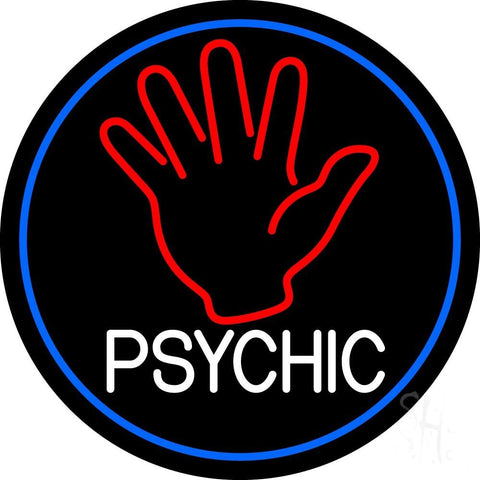 White Psychic With Blue Border Neon Sign 26