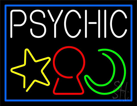 White Psychic With Logo Blue Border Neon Sign 24