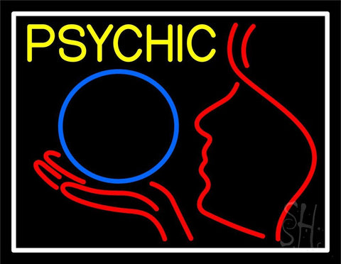 Yellow Psychic And Psychic Crystal Logo With White Border Neon Sign 24
