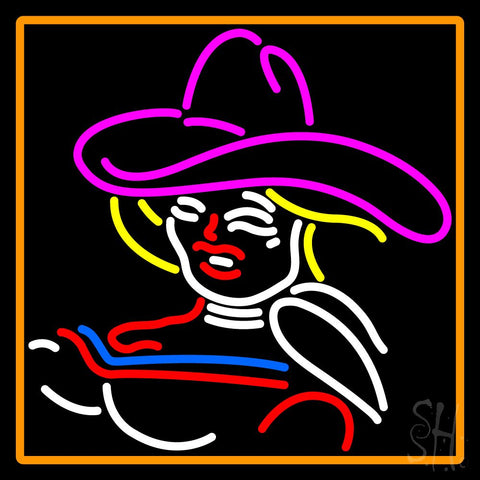 Girl With A Hat Neon Sign 24