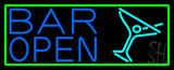 Blue Bar Open With Martini Glass Neon Sign 13" Tall x 32" Wide x 3" Deep