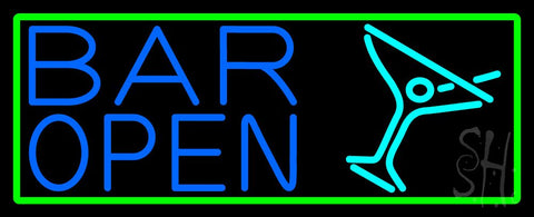 Blue Bar Open With Martini Glass Neon Sign 13