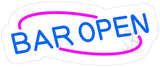 Blue Open Bar Contoured Clear Backing Neon Sign 10" Tall x 24" Wide x 1" Deep