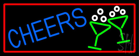 Cheers With Wine Glass With Red Border Neon Sign 13