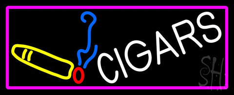 Cigars With Smoke Bar With Pink Border Neon Sign 13