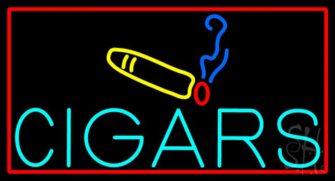Cigars With Smoke Bar With Red Border Neon Sign 20