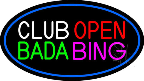 Club Open Bada Bing With Blue Border Neon Sign 17
