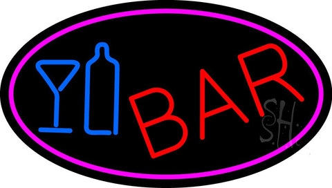 Cursive Bar With Wine Bottle And Glass Neon Sign 17