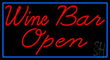 Cursive Red Wine Bar Open With Blue Border Neon Sign 20" Tall x 37" Wide x 3" Deep