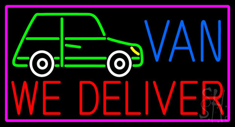 Custom We Deliver Van With Pink Border Neon Sign 20