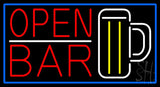 Open Bar With Beer Mug Neon Sign 20" Tall x 37" Wide x 3" Deep