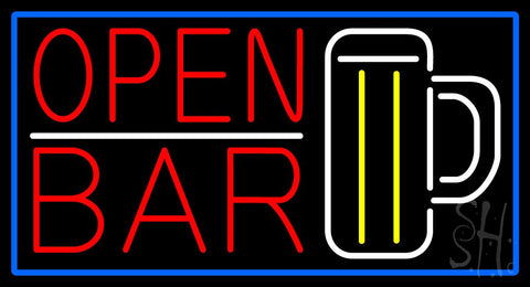 Open Bar With Beer Mug Neon Sign 20