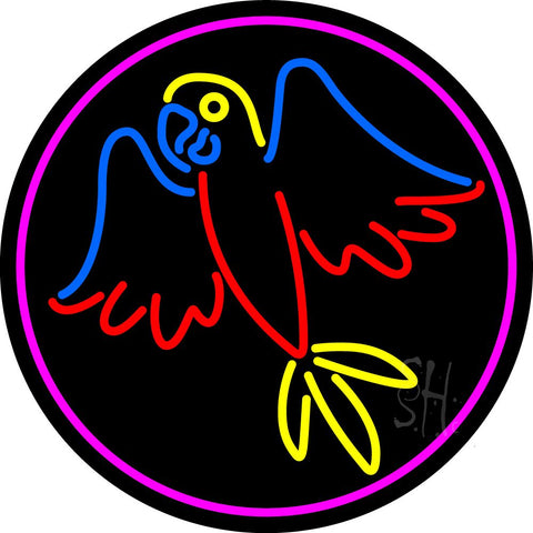 Parrot Oval With Pink Border Neon Sign 26