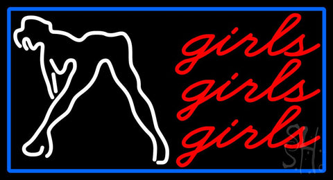 Red Girls Girls Girls Strip Club With Blue Border Neon Sign 20