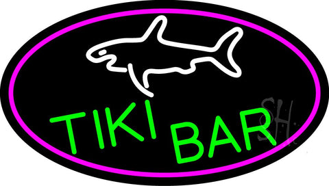 Tiki Bar And Shark Oval With Pink Border Neon Sign 17